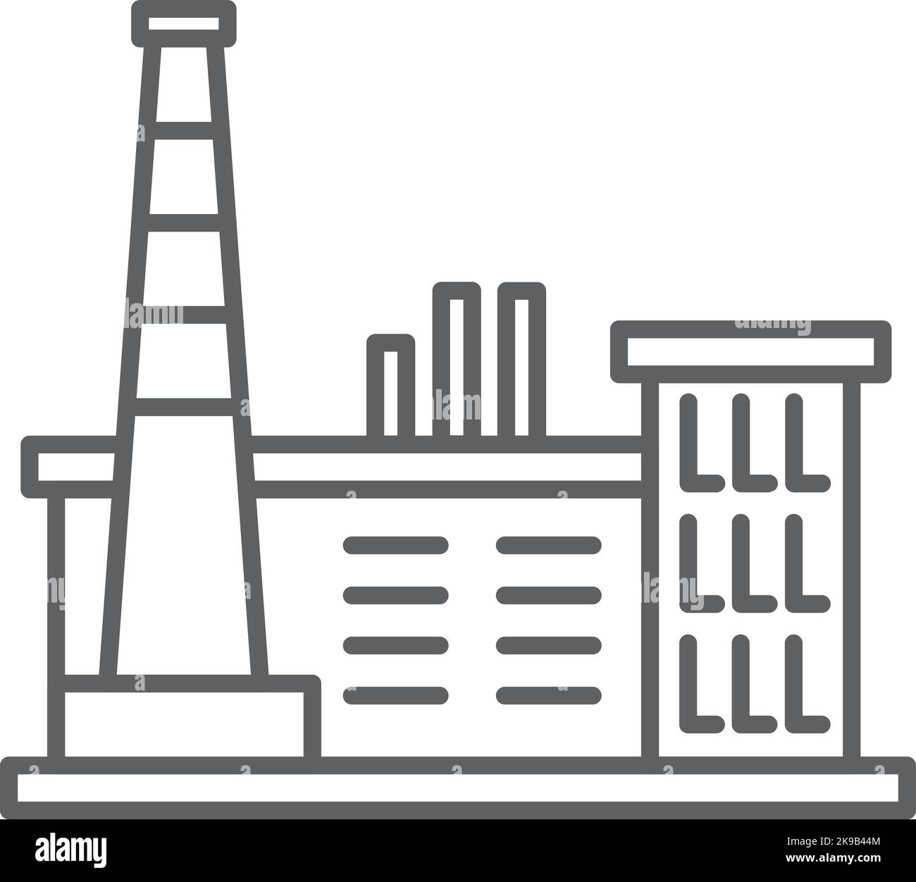 Industrial pipe building. Manufacture black line icon Stock Vector