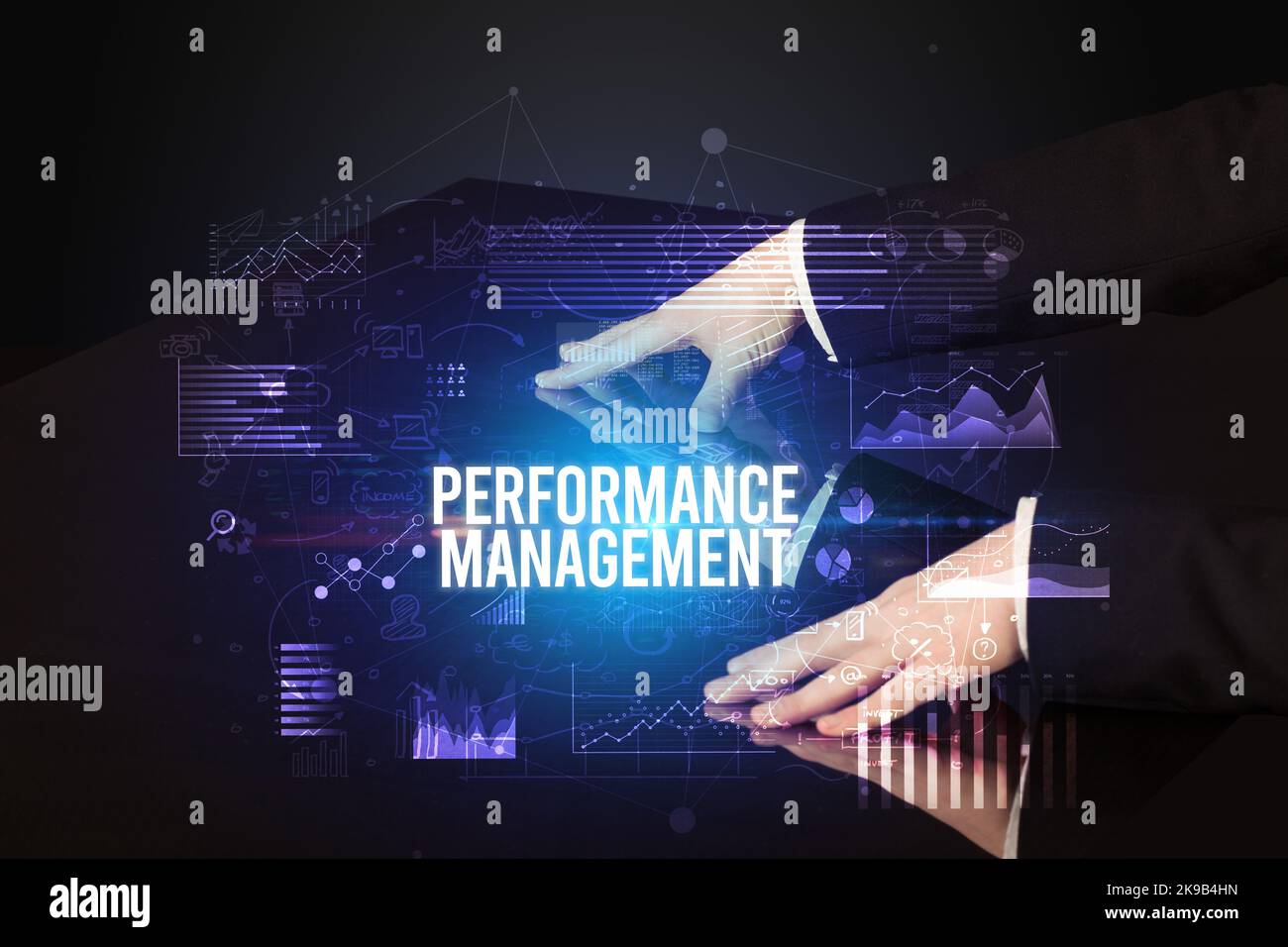 Businessman touching huge screen concept Stock Photo