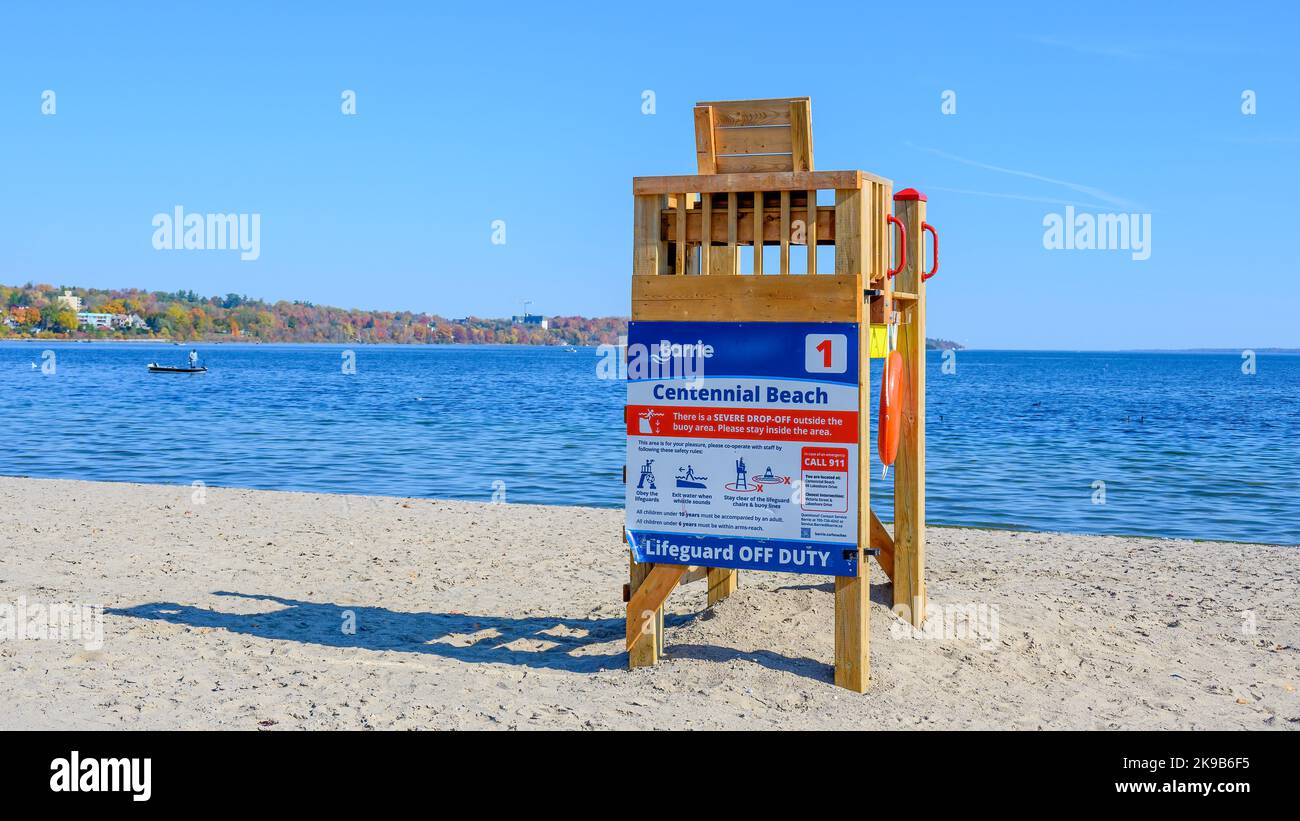 Centennial beach. The lifeguard seat in the Lake Simcoe tourist attraction. Stock Photo