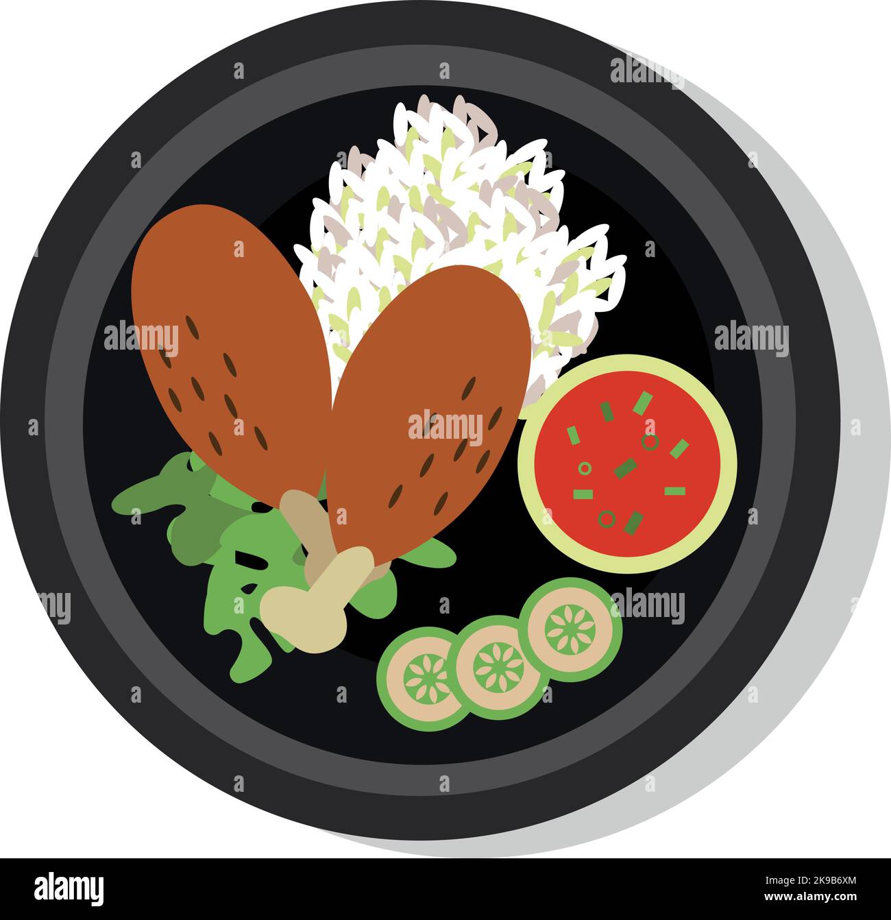 Fried chicken rice dish top view. Asian food Stock Vector Image & Art