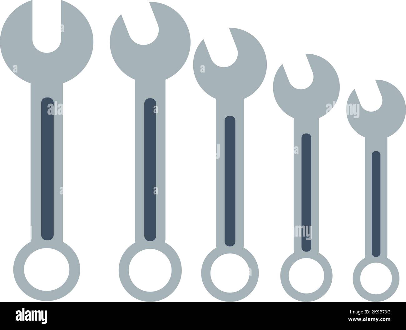 Wrench set. Metal spanner tool. Construction equipment Stock Vector