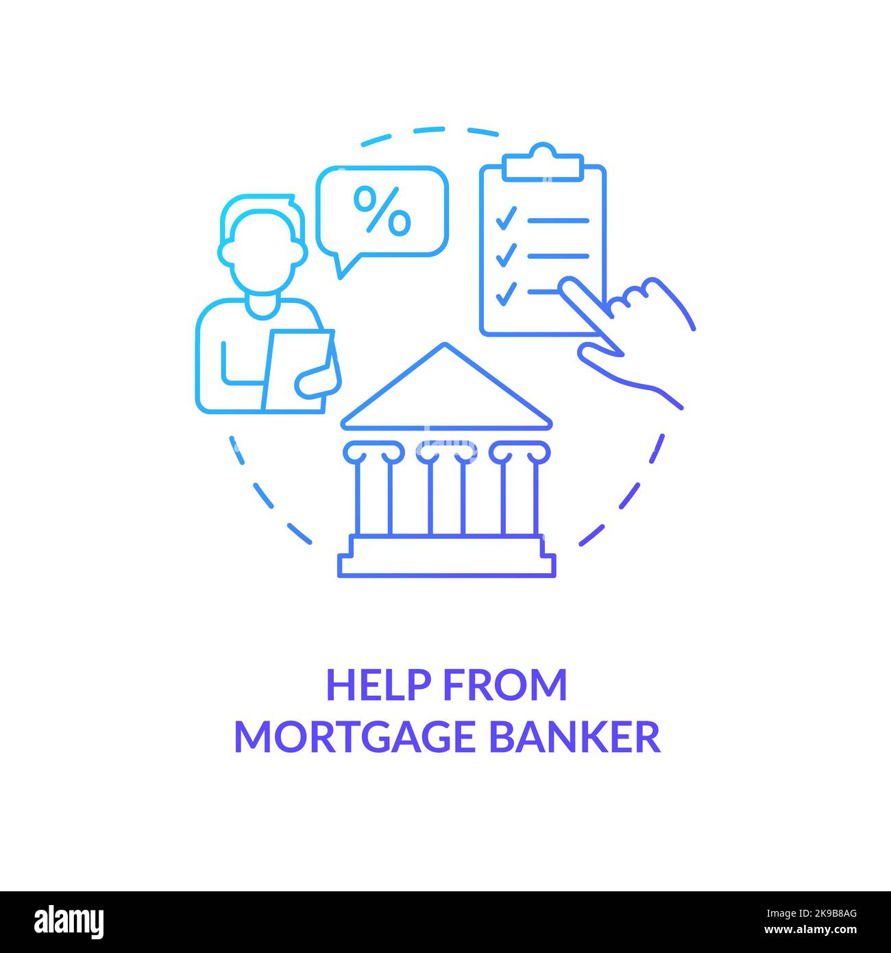 Mortgage banker help blue gradient concept icon Stock Vector