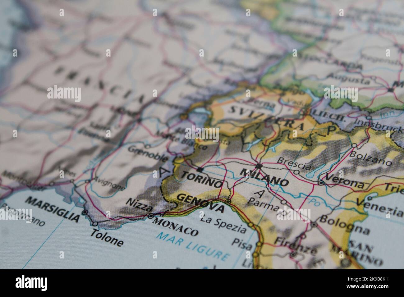 Map of Northern Italy, France and Switzerland, with focus on Milan and