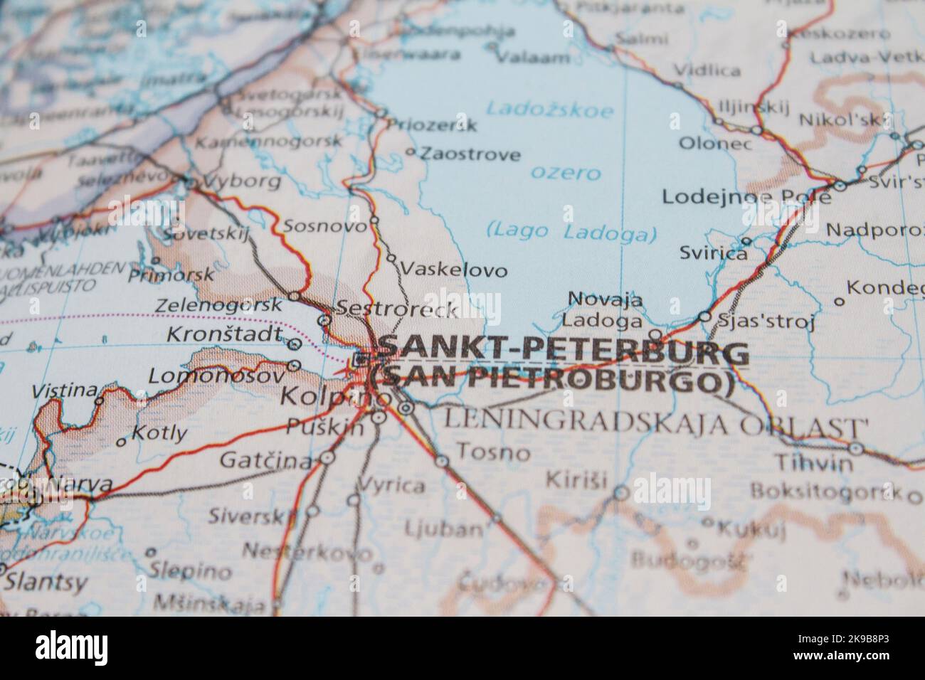 Map of St. Petersburg in Russia with the main roads and communications routes. Stock Photo