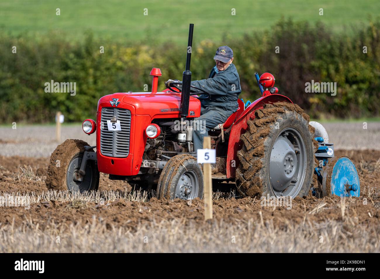 Vintage tractor in a ploughing match at Medstead, Hampshire, UK Stock