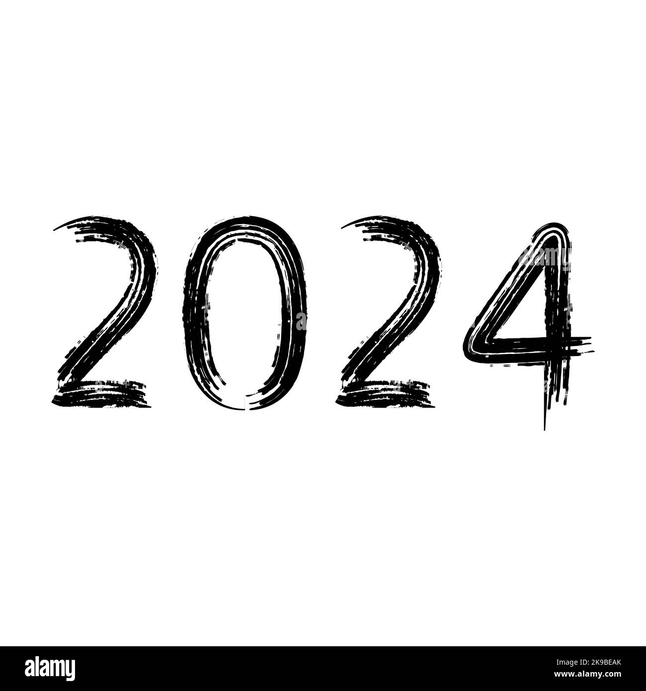 Year 2024 figures black brush drawing, vector image Stock Vector Image