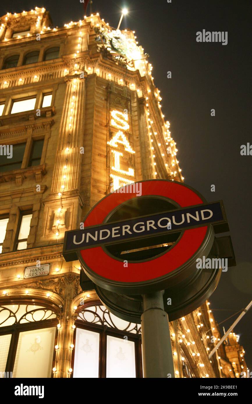 London, UK January 15, 2011 Night View of Harrods department store