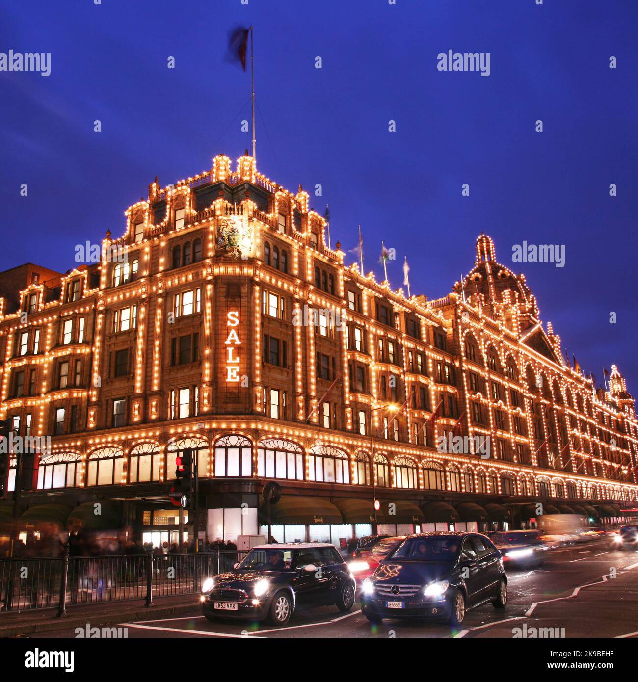 London, UK January 15, 2011 Night View of Harrods department store