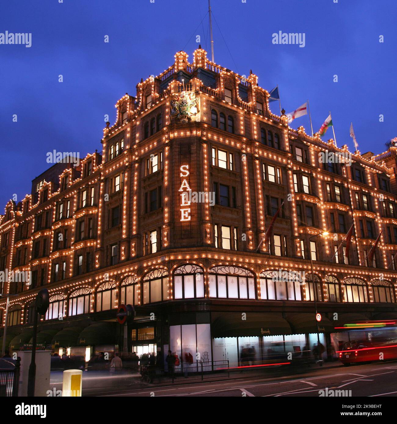 London, UK January 15, 2011 Night View of Harrods department store