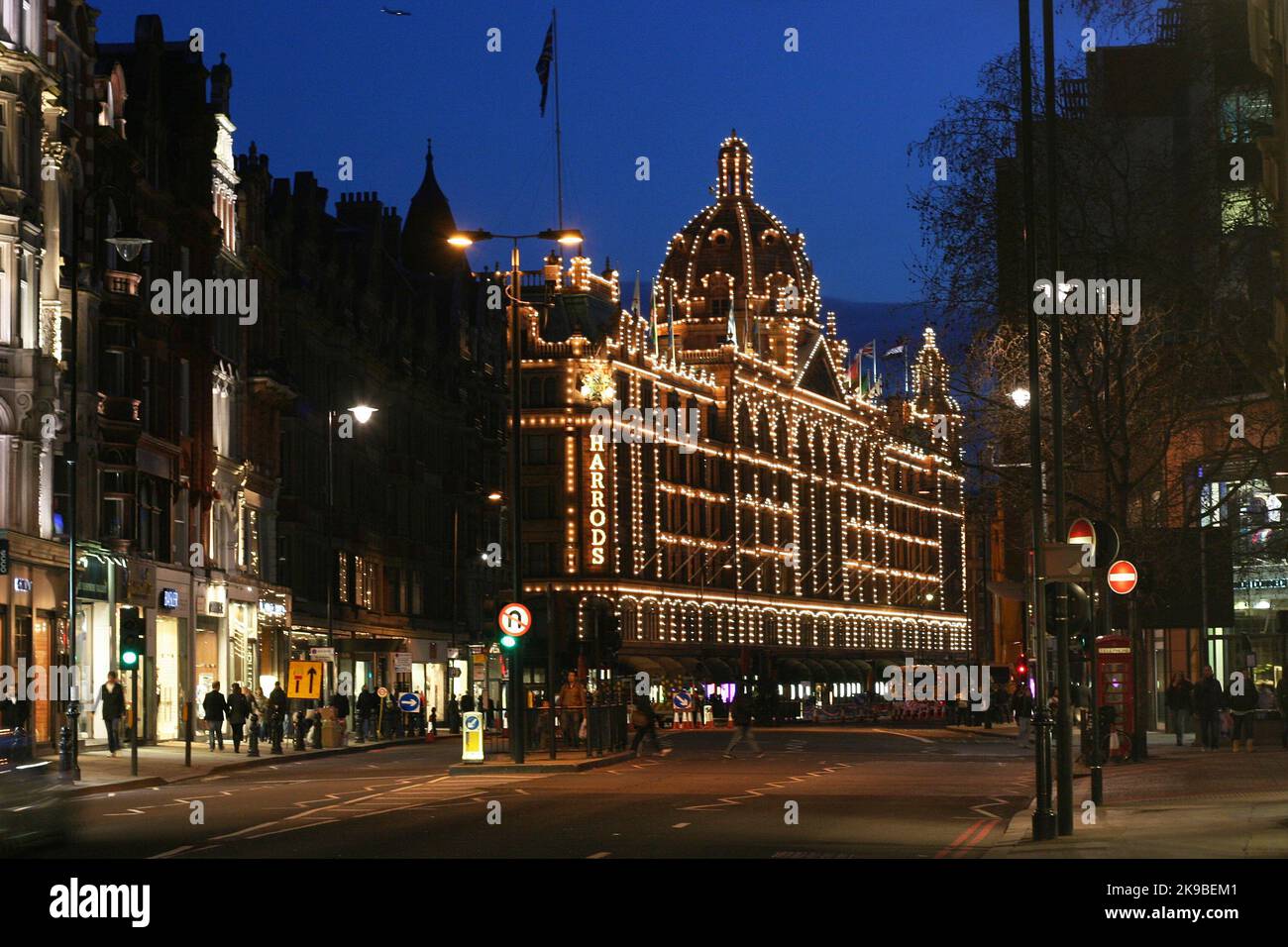 London, UK April 4, 2010 Night View of Harrods department store in