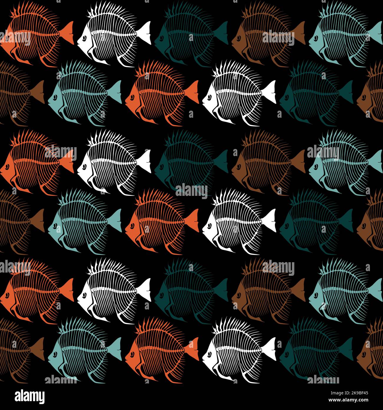 Seamless vector pattern with fish skeleton. Stock Vector