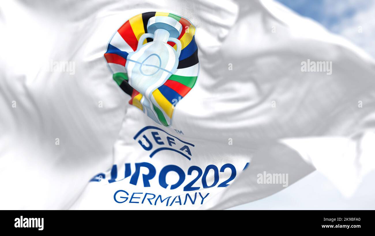 Berlin, Ger, October 2022: The flag of UEFA Euro 2024 flying in the