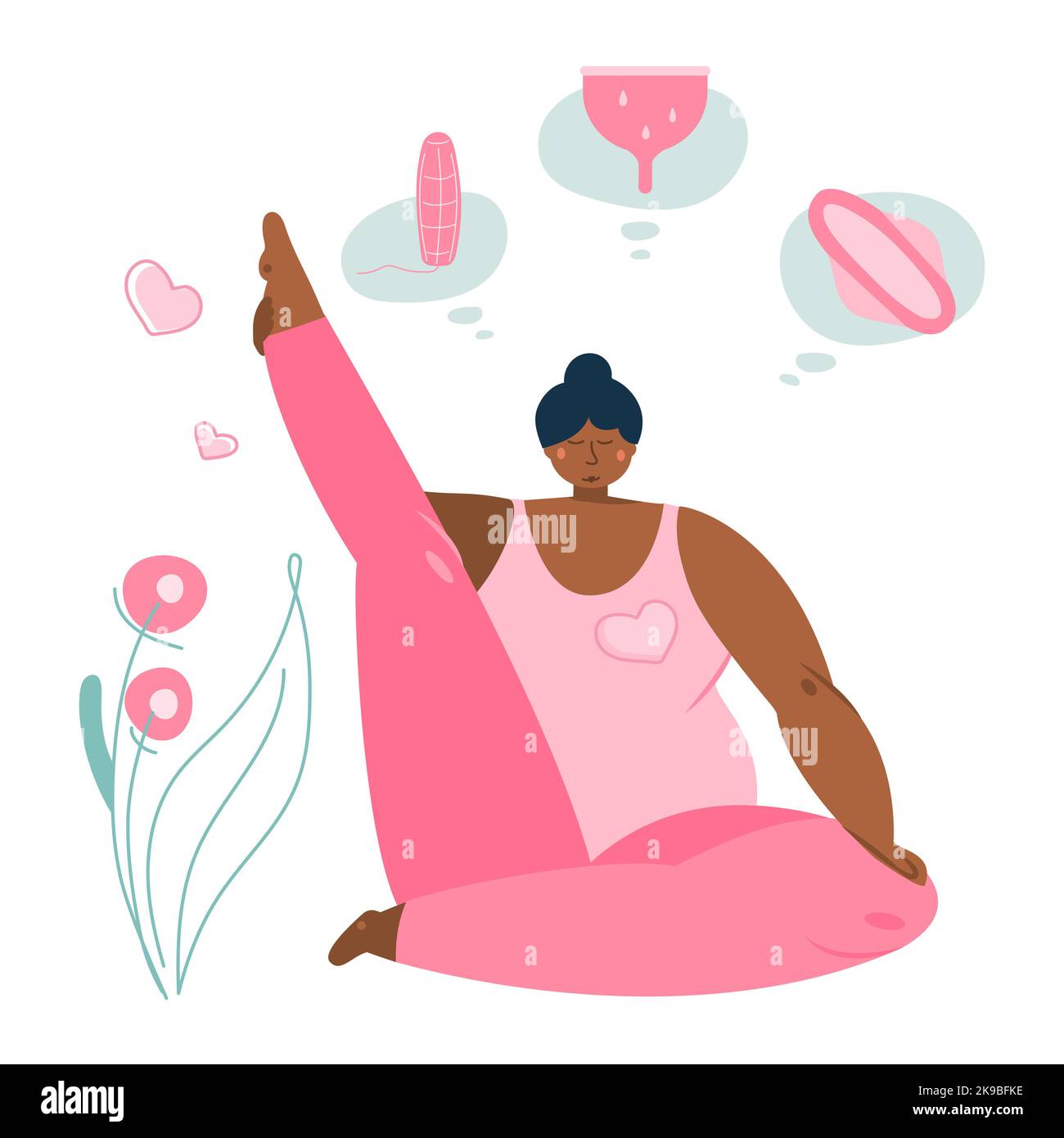 The vector illustration with body positive women do yoga, do sport