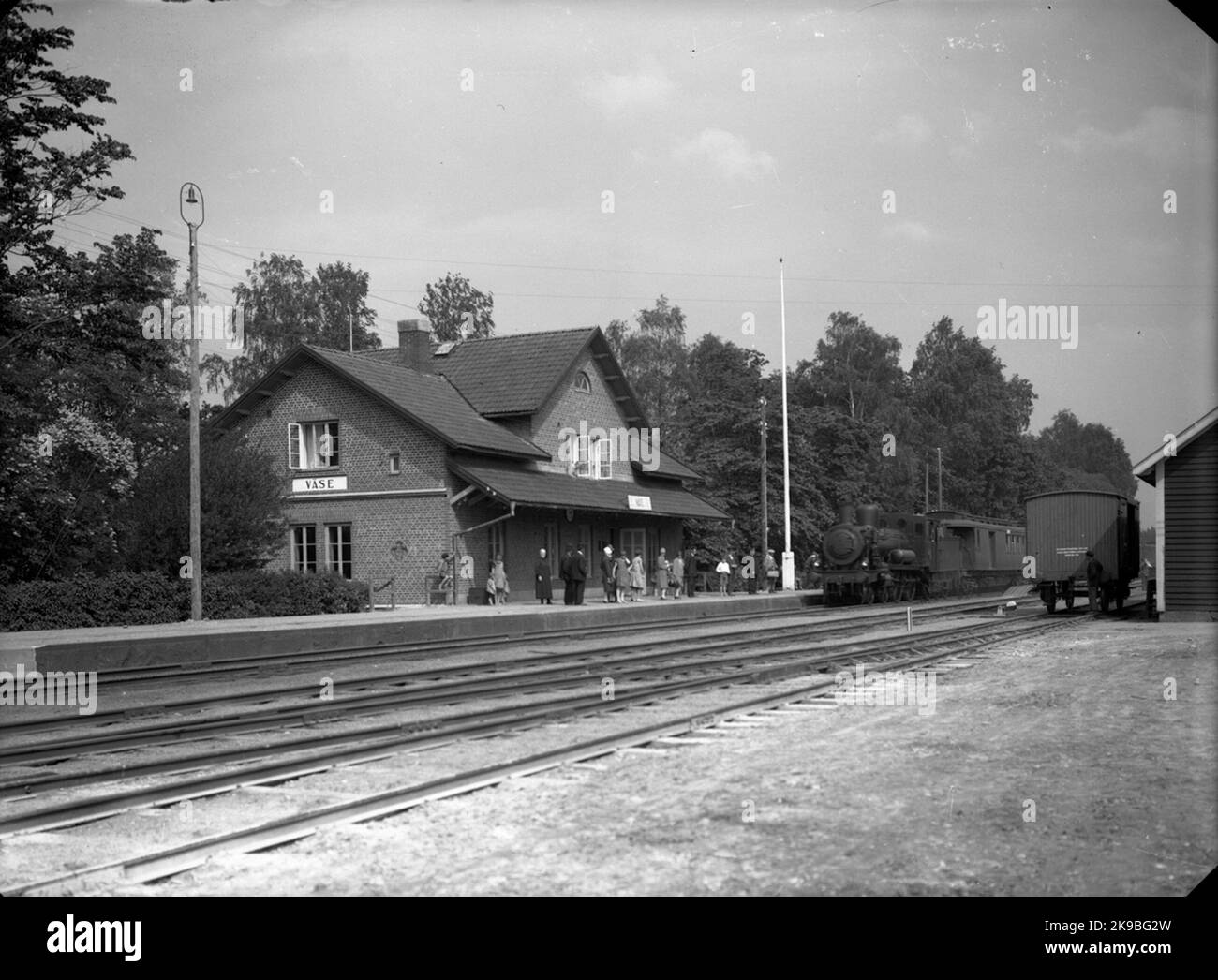 The State Railways, SJ CC locomotives at the Ingåendstation opened for traffic on October 1, 1869. The building (single and one-half-story in brick) was modernized in 1946 when water and wastewater were installed. Station opened 1/10 1869, stop 18/6 1973, but remain as a traffic technology station. The station house sold Stock Photo