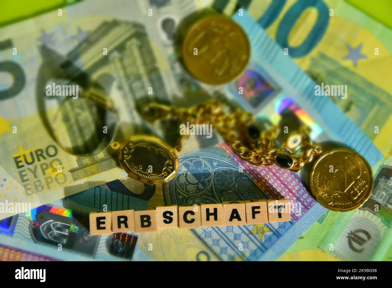 the german word for heritage and euro bank notes Stock Photo