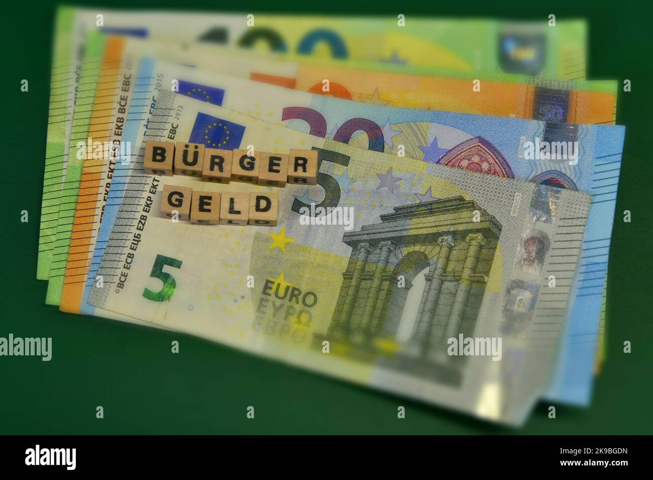 the german word Buergergeld and euro bank notes Stock Photo