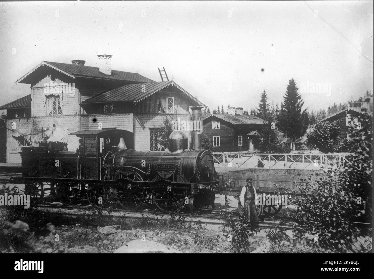 GDJ Lok 4 'Norden' in Hofors. Former Robertsholm. Stationskarl, Olof Wallström employed 1861-05-01. Born 1836 died 1884-06-26 Stock Photo