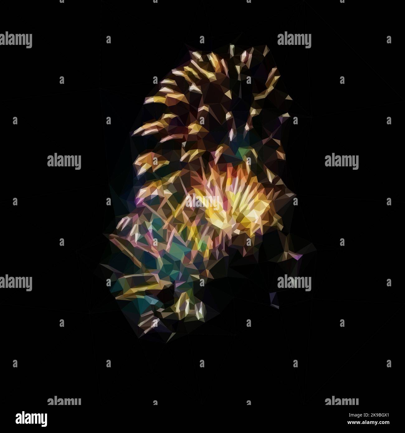 background with fireworks. Colorful explosions at night. Vector in Low Poly Style. Stock Vector