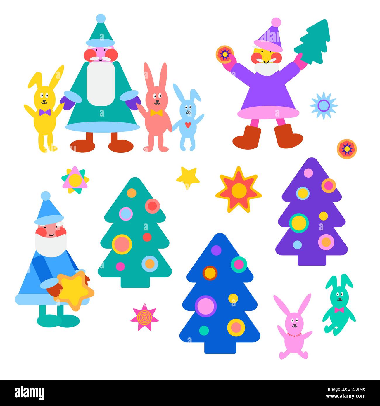 New Year set with colourful elements for design. Stock Vector