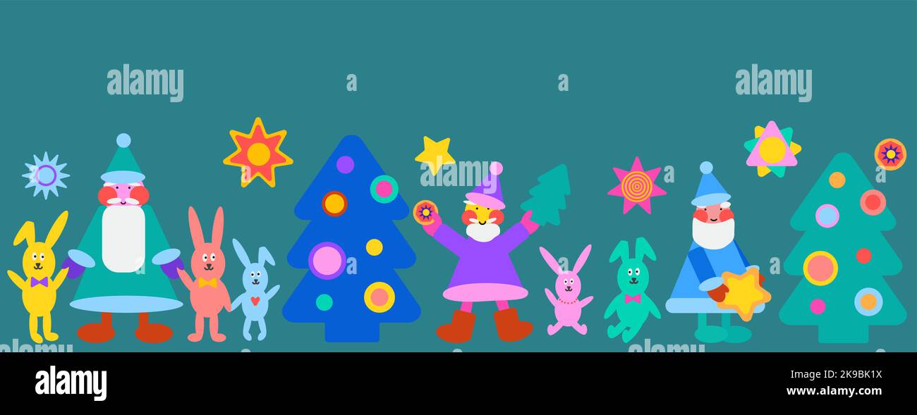 New Year banner with cute elements for design. Stock Vector