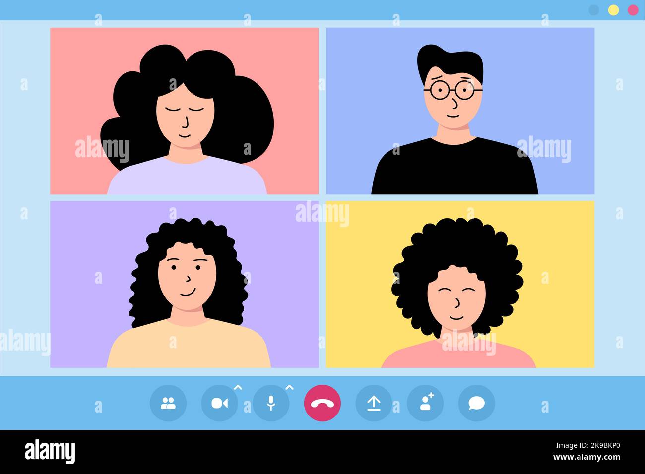 Illustration of friendly video call conversations Stock Vector