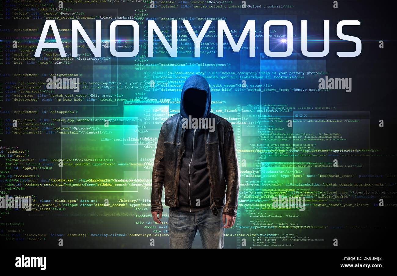 Faceless hacker on code background Stock Photo - Alamy