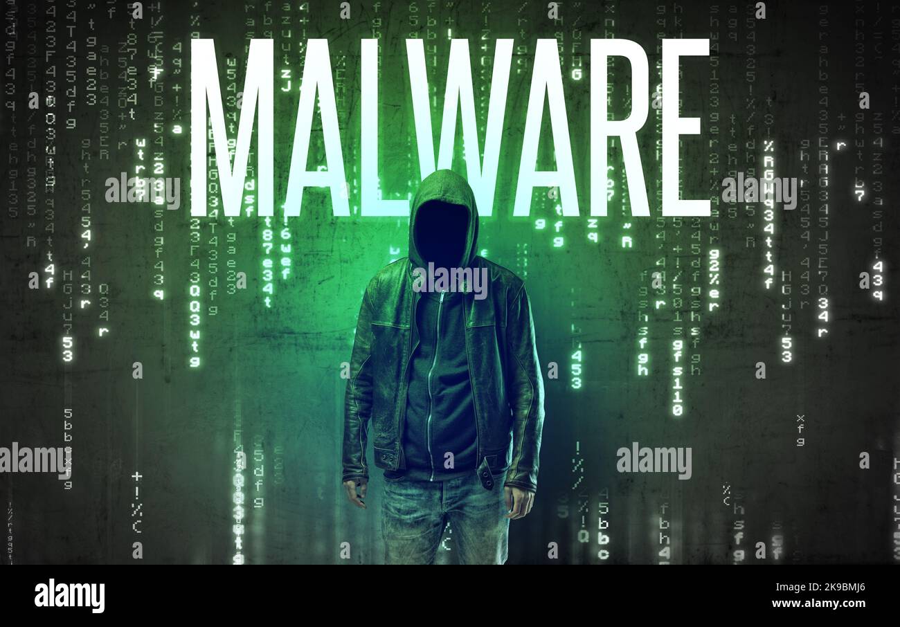 Faceless hacker with inscription concept Stock Photo