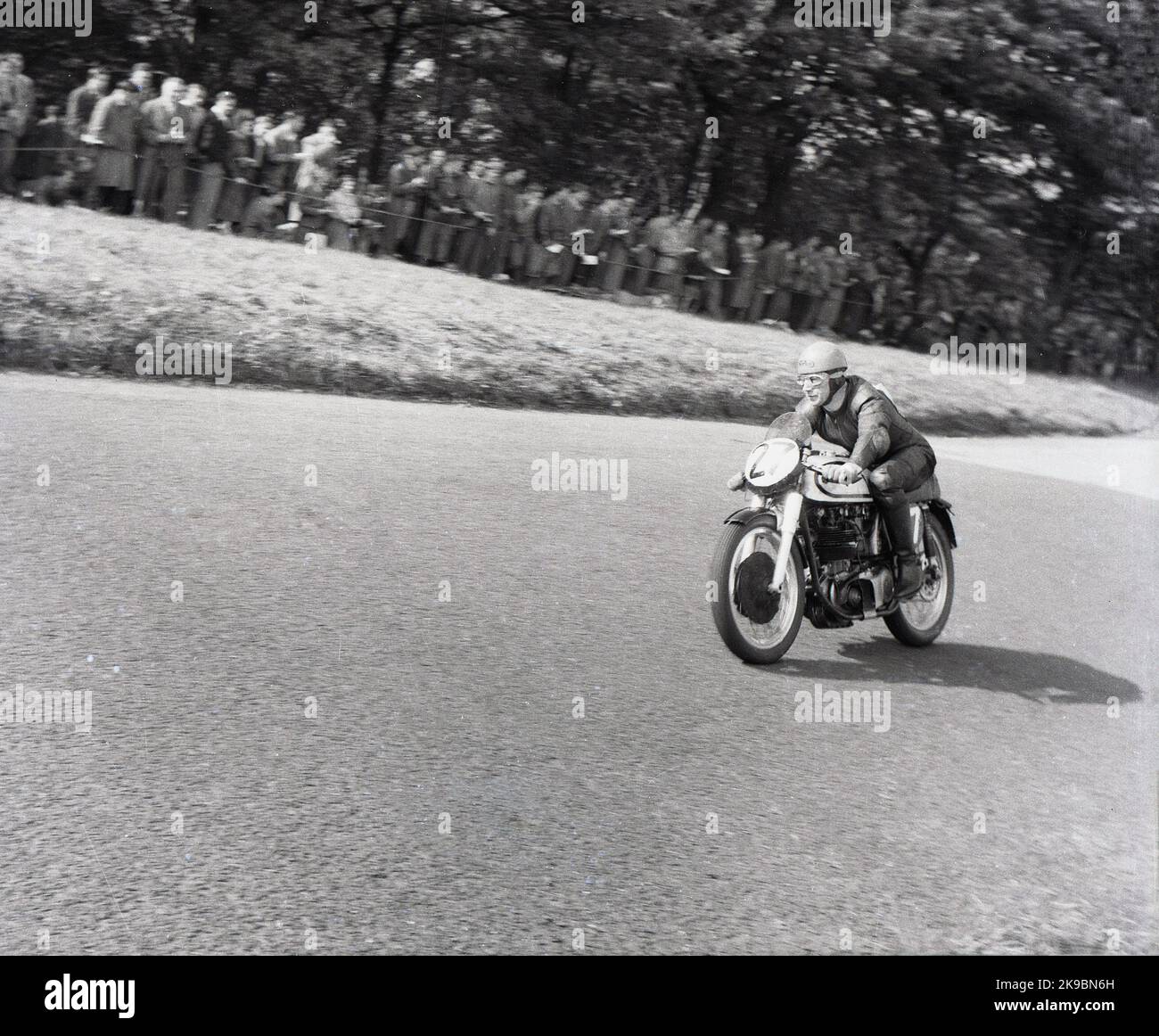 1954, historical, a male competitor on a Norton motorbike on the Oliver