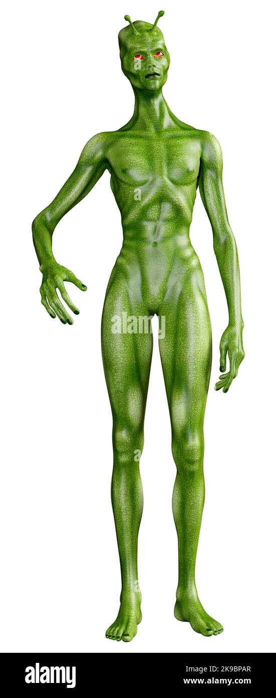 3D rendering of a green alien isolated on white background Stock Photo ...