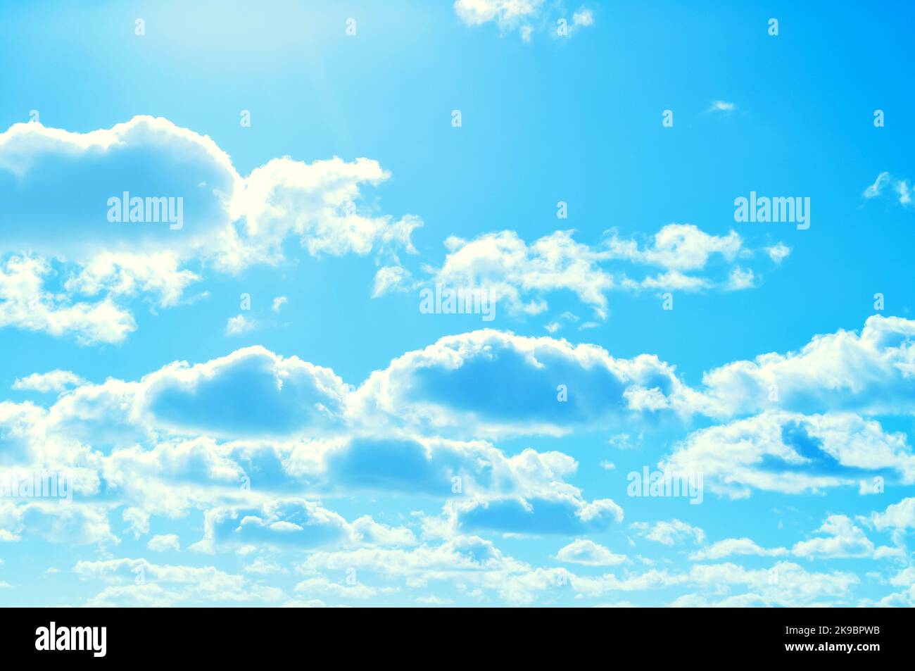 Sky background, bright blue sky landscape with dramatic clouds,creative tones applied Stock Photo