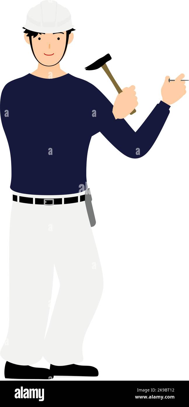 Carpenter man pose, Put a nail in the wall Stock Vector Image & Art - Alamy