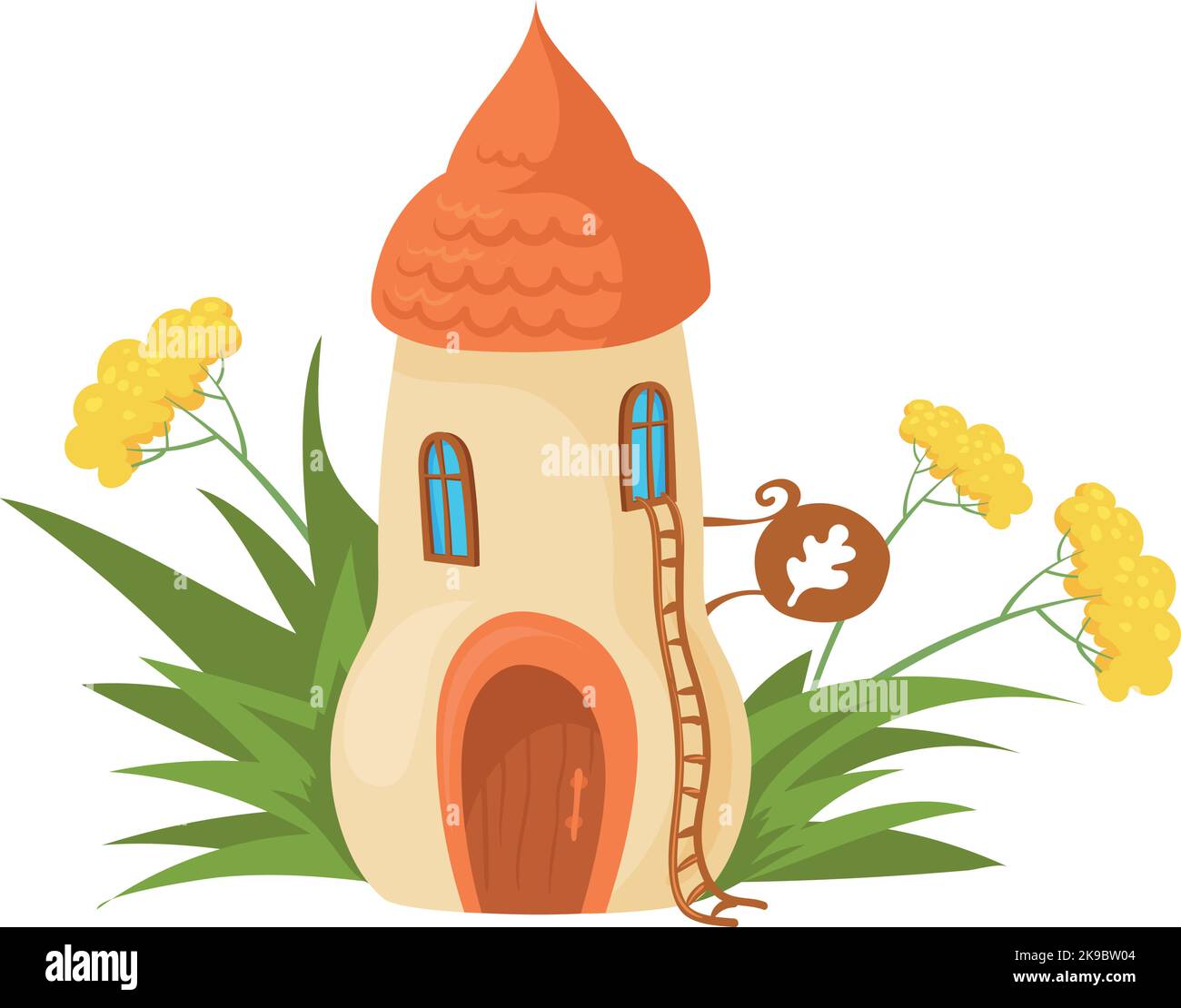 Little forest cottage. Fairy village house icon isolated on white background Stock Vector