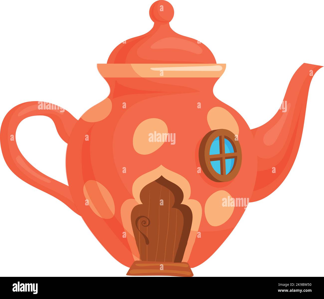 Ceramic teapot fairy house. Garden dwarf building isolated on white