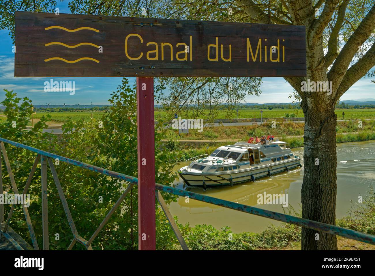 The Canal du Midi at Roubia in the Aude Department in the south of France. Stock Photo