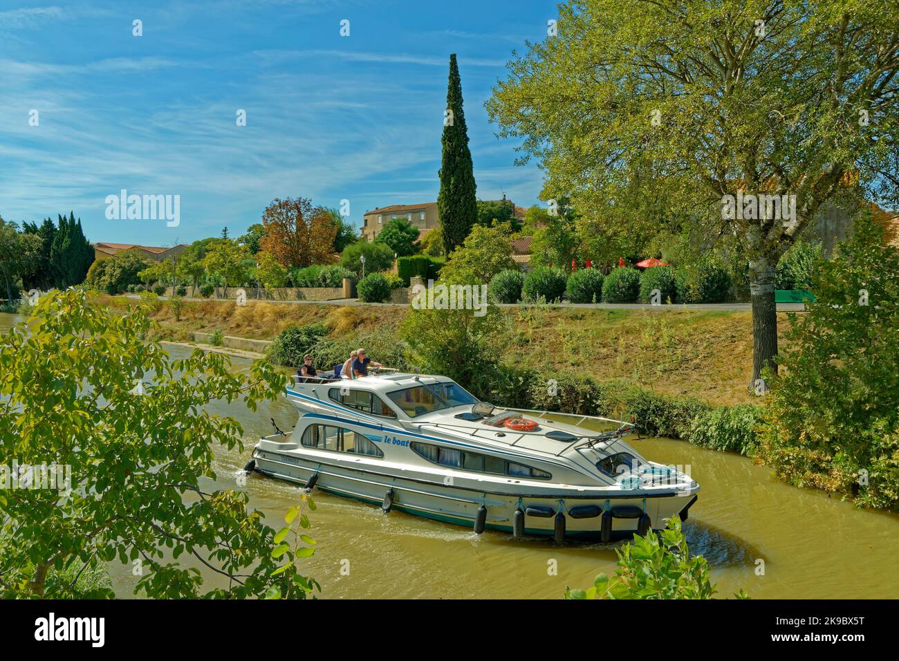 The Canal du Midi at Roubia in the Aude Department in the south of France. Stock Photo