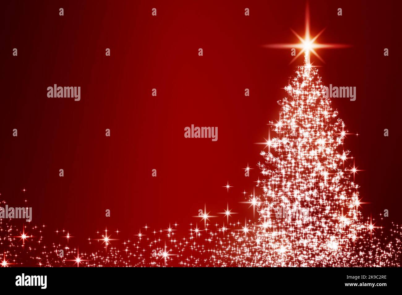 Shining stars like pine tree on red background with customizable space ...