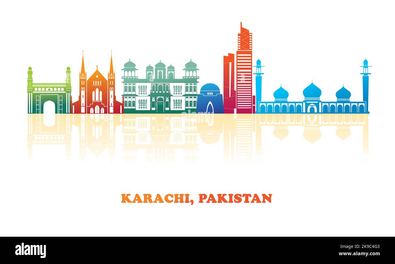 Colourfull Skyline panorama of city of Karachi, Pakistan - vector illustration Stock Vector