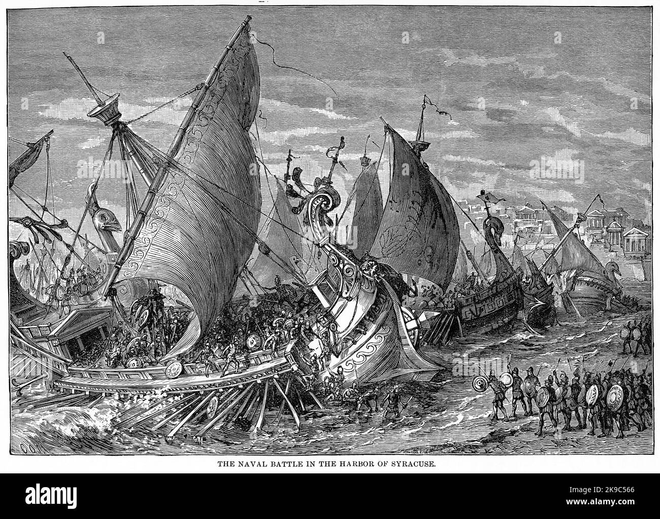 Naval Battle in the Harbor of Syracuse, Illustration, Ridpath's History of the World, Volume I, by John Clark Ridpath, LL. D., Merrill & Baker Publishers, New York, 1894 Stock Photo