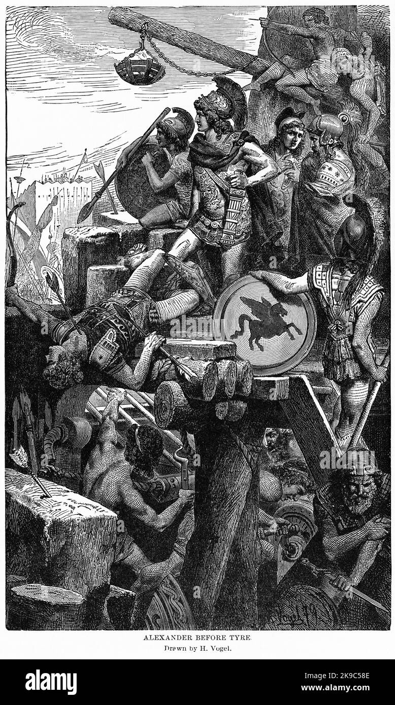 Alexander the Great before Tyre, Illustration, Ridpath's History of the World, Volume I, by John Clark Ridpath, LL. D., Merrill & Baker Publishers, New York, 1894 Stock Photo