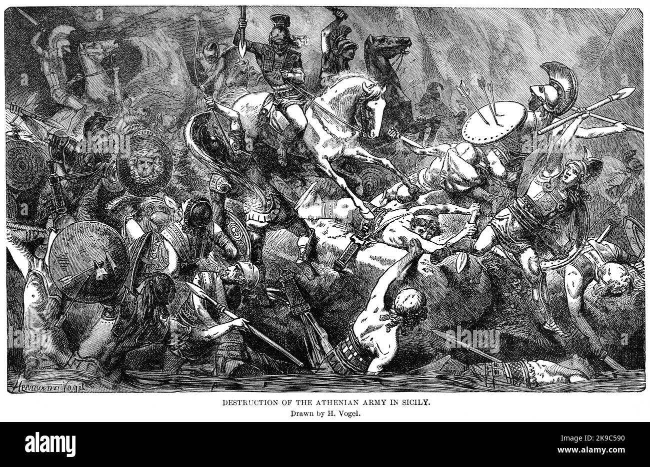 Destruction of the Athenian Army in Sicily, Illustration, Ridpath's History of the World, Volume I, by John Clark Ridpath, LL. D., Merrill & Baker Publishers, New York, 1894 Stock Photo
