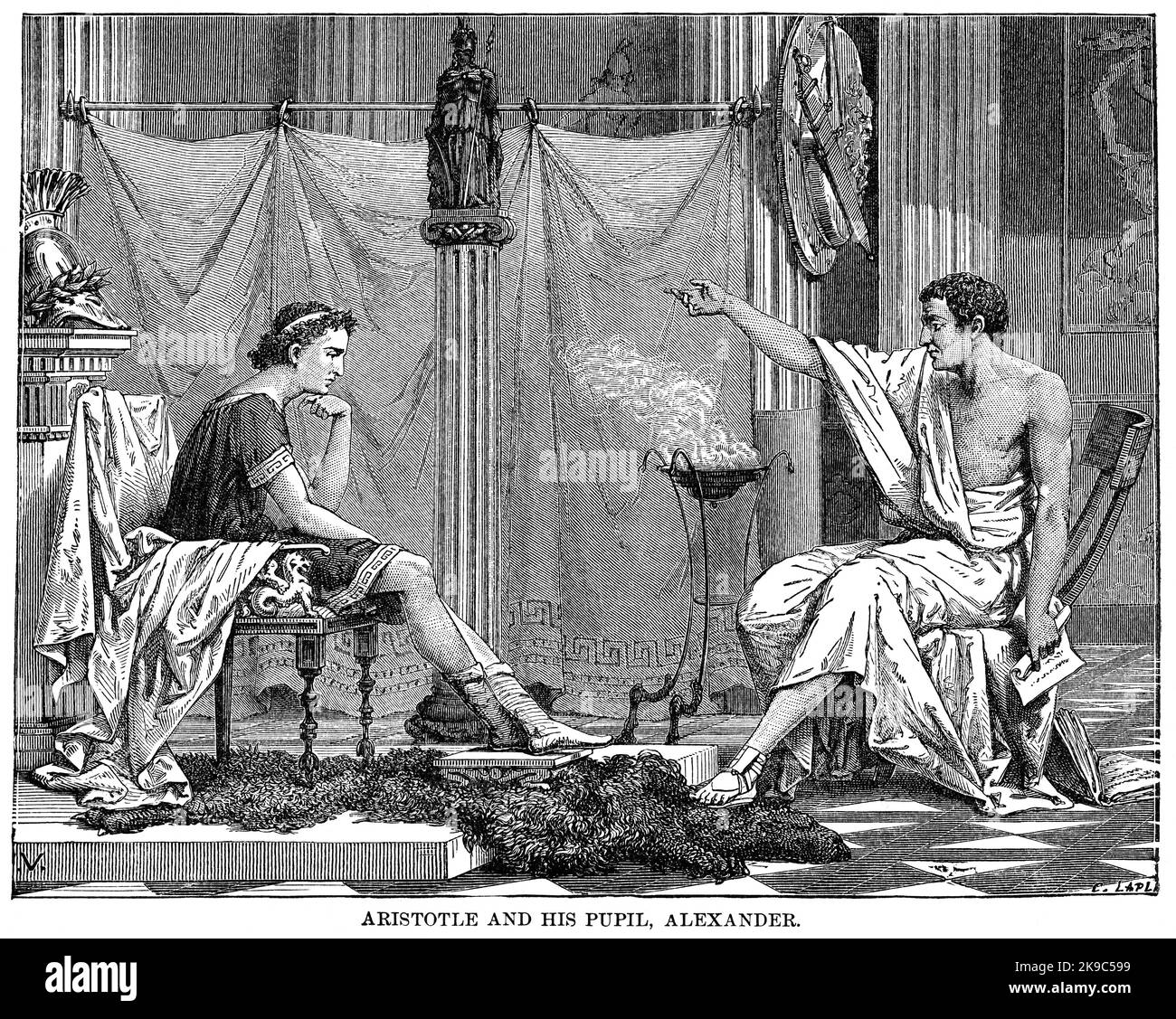 Aristotle and his Pupil Alexander, Illustration, Ridpath's History of the World, Volume I, by John Clark Ridpath, LL. D., Merrill & Baker Publishers, New York, 1894 Stock Photo