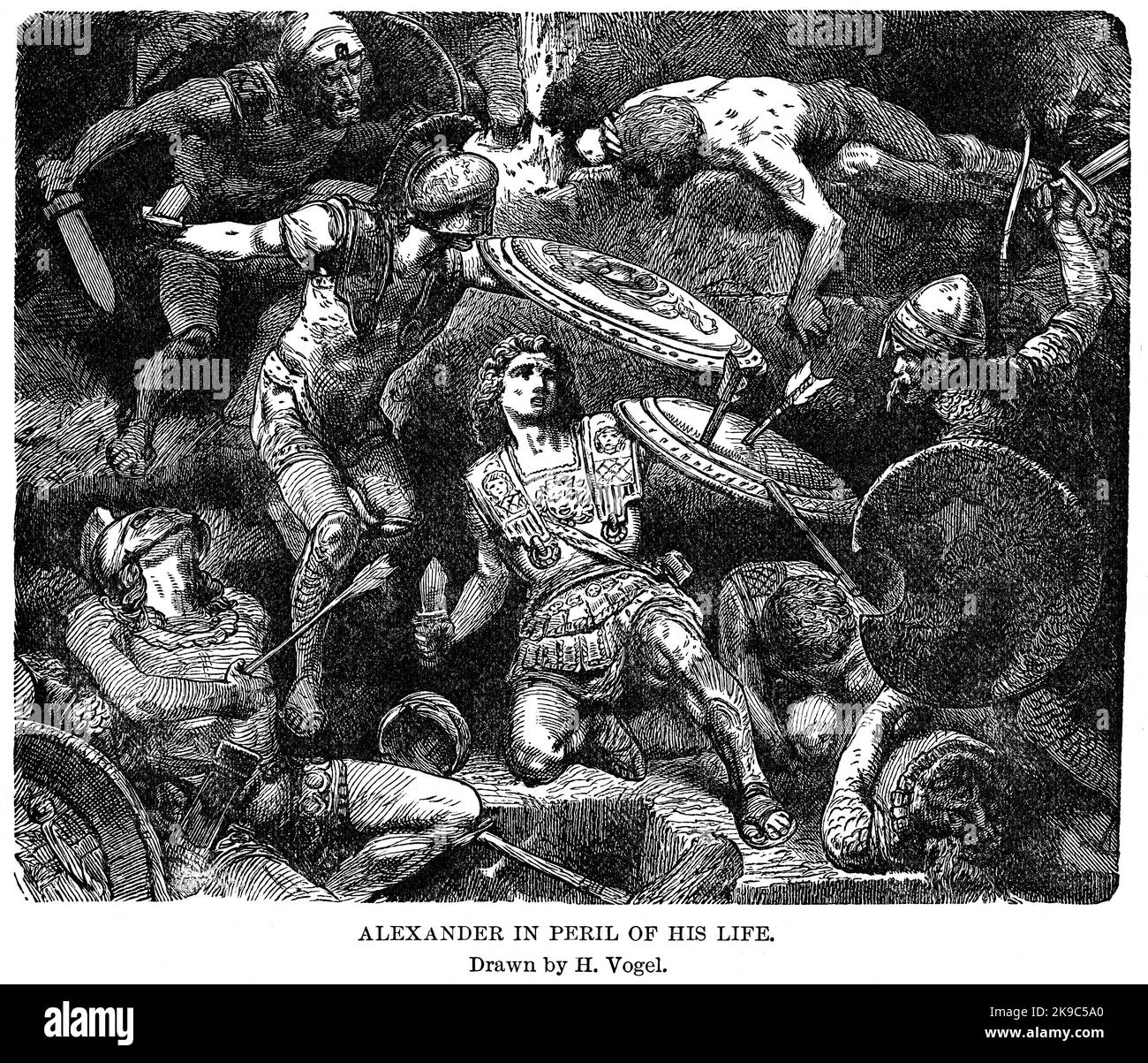 Alexander the Great in peril of his Life, Illustration, Ridpath's History of the World, Volume I, by John Clark Ridpath, LL. D., Merrill & Baker Publishers, New York, 1894 Stock Photo
