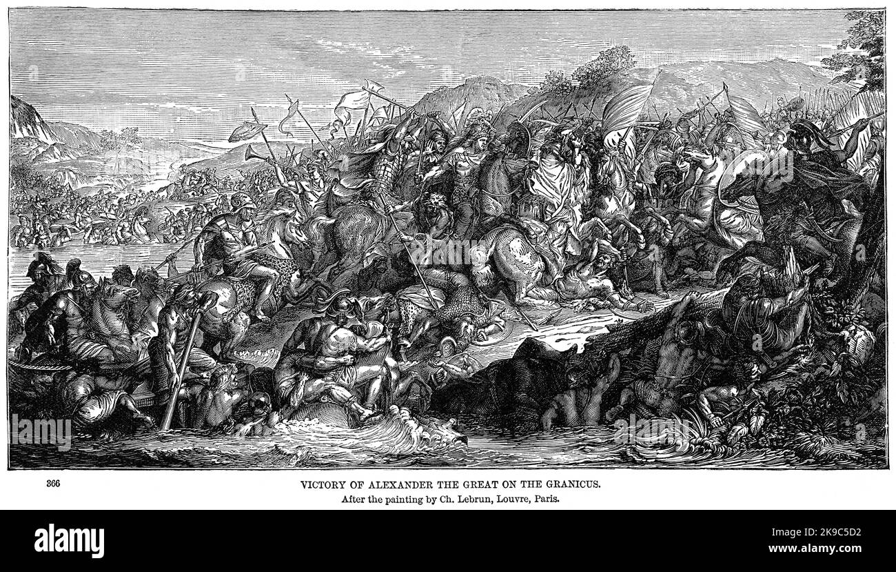 Victory of Alexander the Great on the Granicus, Illustration, Ridpath's History of the World, Volume I, by John Clark Ridpath, LL. D., Merrill & Baker Publishers, New York, 1894 Stock Photo
