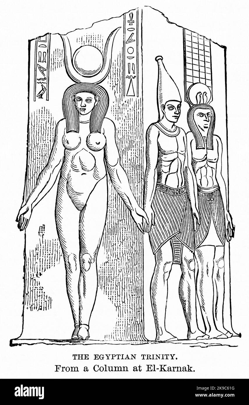 The Egyptian Trinity, from a Column at El-Karnak, Illustration, Ridpath's History of the World, Volume I, by John Clark Ridpath, LL. D., Merrill & Baker Publishers, New York, 1894 Stock Photo
