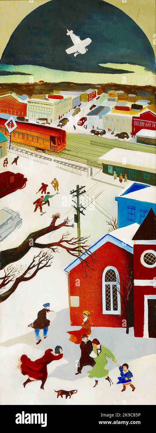 William Gropper Suburban Post in Winter mural study, Freeport New