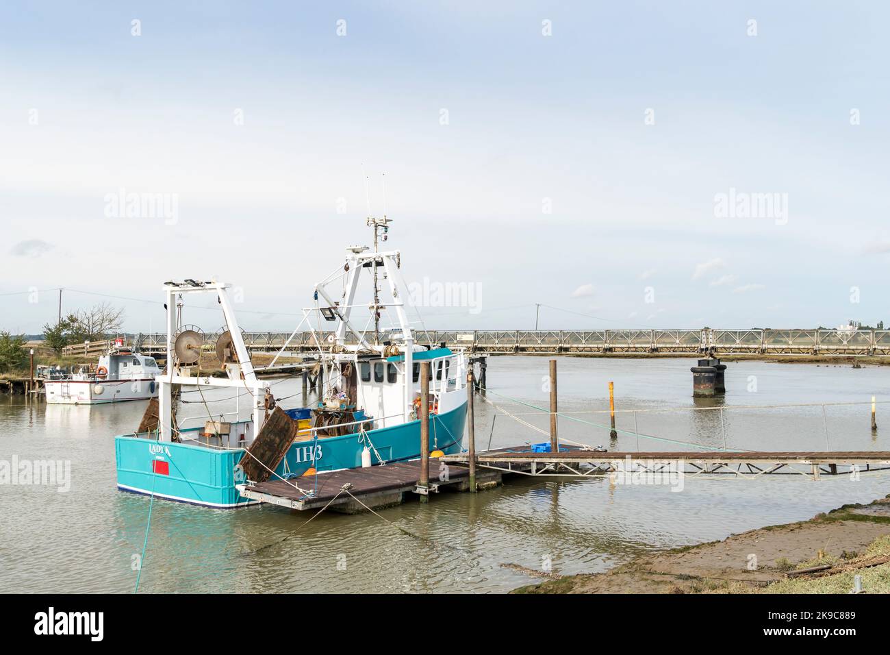 Lady K trawler moored to floating jetty Southwold harbour 2022 Stock Photo
