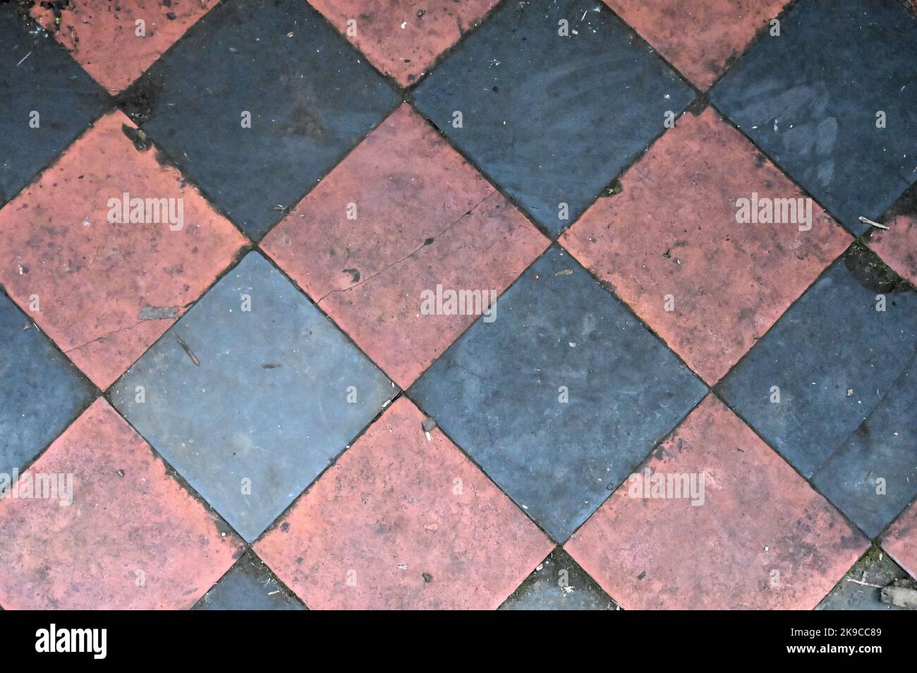 red and black old ceramic floor texture for background; floor decorative design Stock Photo