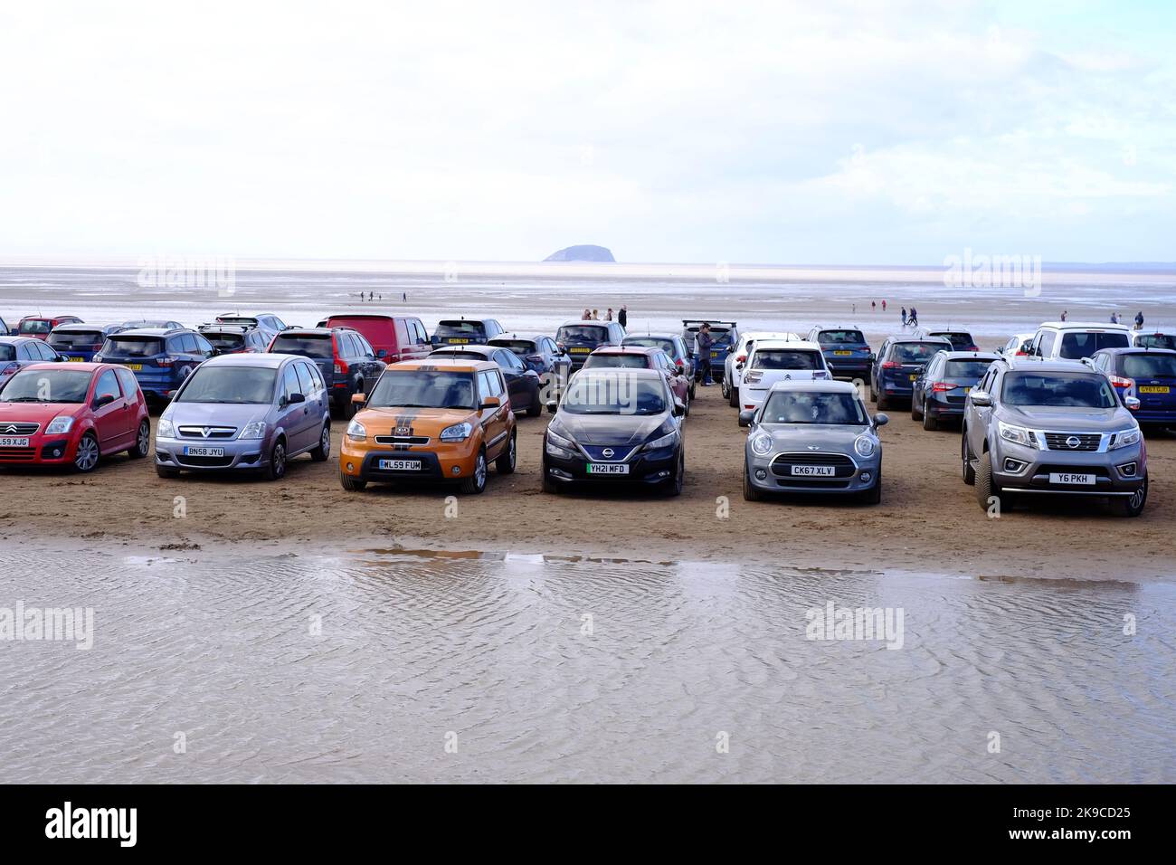 Car parking on the beach at Weston Super Mare, Somerset, UK Stock Photo