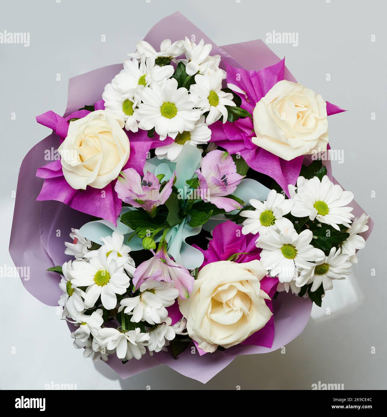 Colorful bouquet flower isolated on studio background above view Stock Photo