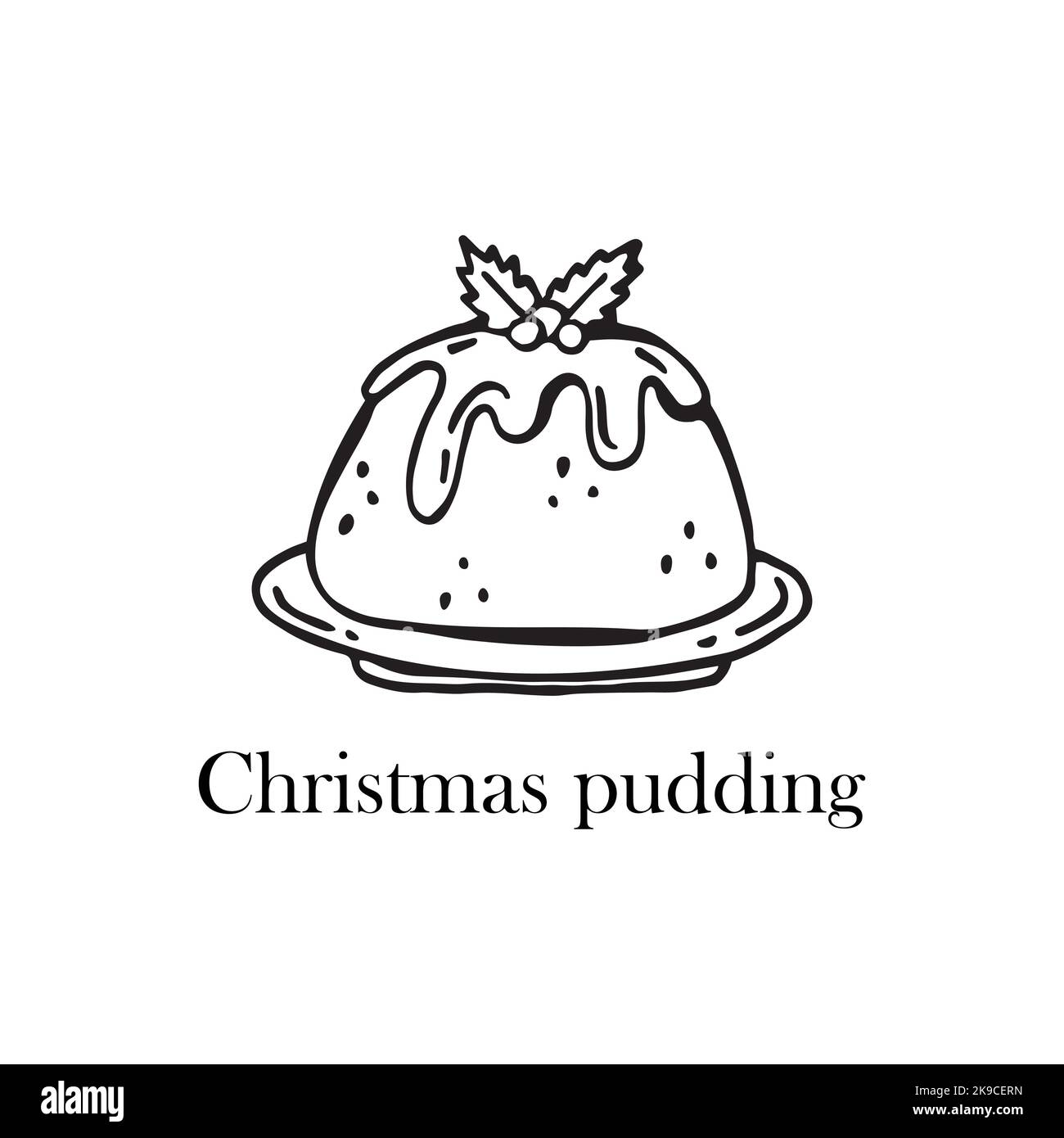Vector illustration of the Christmas dish of England Christmas pudding. Handdrawn